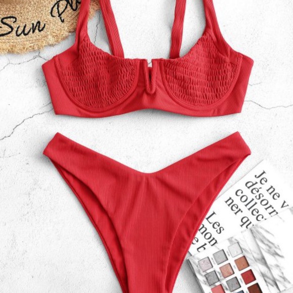 Red Ribbed Bikini - Picture 2 of 3